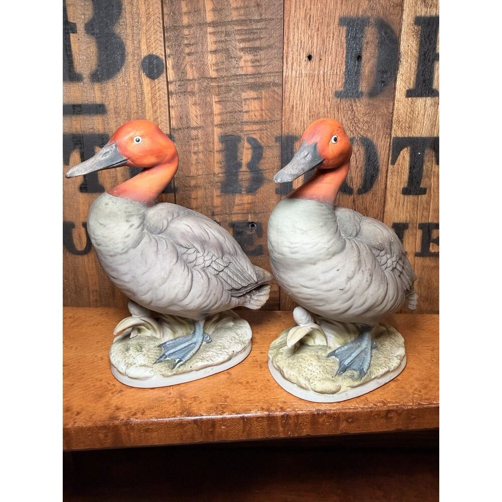 Vintage Lefton Red Head Duck Pair Porcelain #KW3415 Figurines